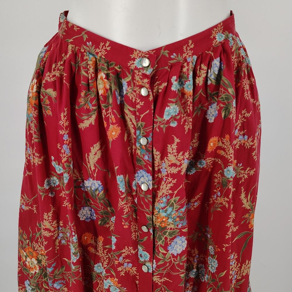 Ralph Lauren Red Floral Button Front FLAWED Midi Skirt 6 Cottagecore Prairie - Picture 9 of 14